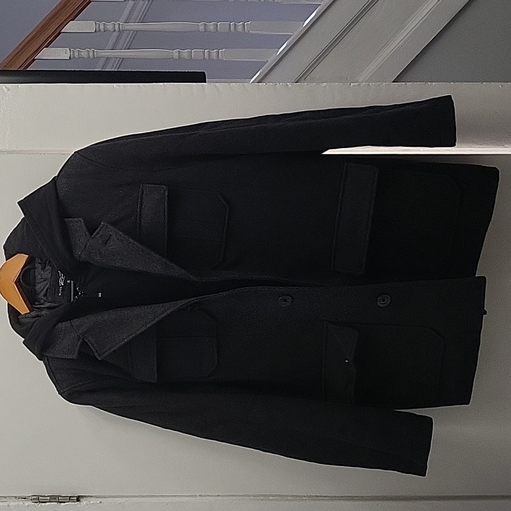 Black Rinet Hooded Wool Pea Coat